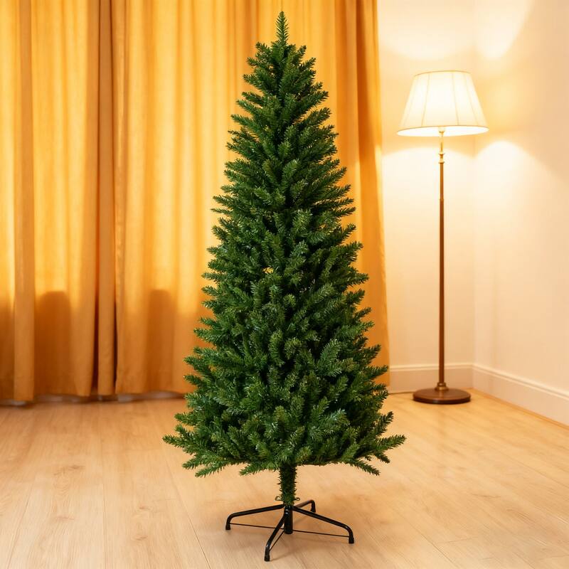 Classic Pencil Christmas Tree - Slim Shape, Dense Realistic Branches, Halloween/Christmas - Green