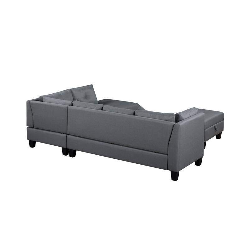 104.5" Gray Upholstered Sofa Set with Comfortable Coin-Spring Cushions, Sturdy Frame, Chaise Lounge, Versatile Storage Ottoman