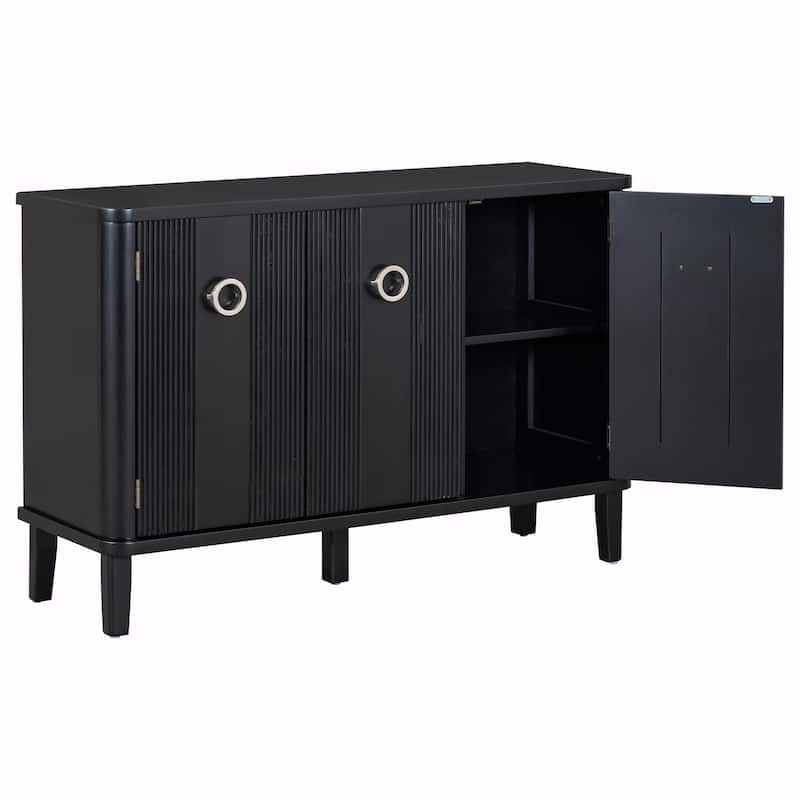 Fraxinus Mandschurica Cabinet with Three Acacia Solid Doors, Adjustable Shelves