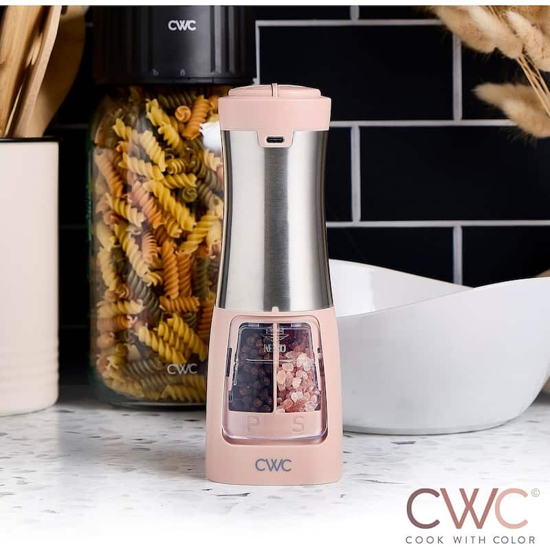COOK WITH COLOR 2-in-1 Rechargeable Salt & Pepper Shaker - 2 Grinders for Salt and Pepper