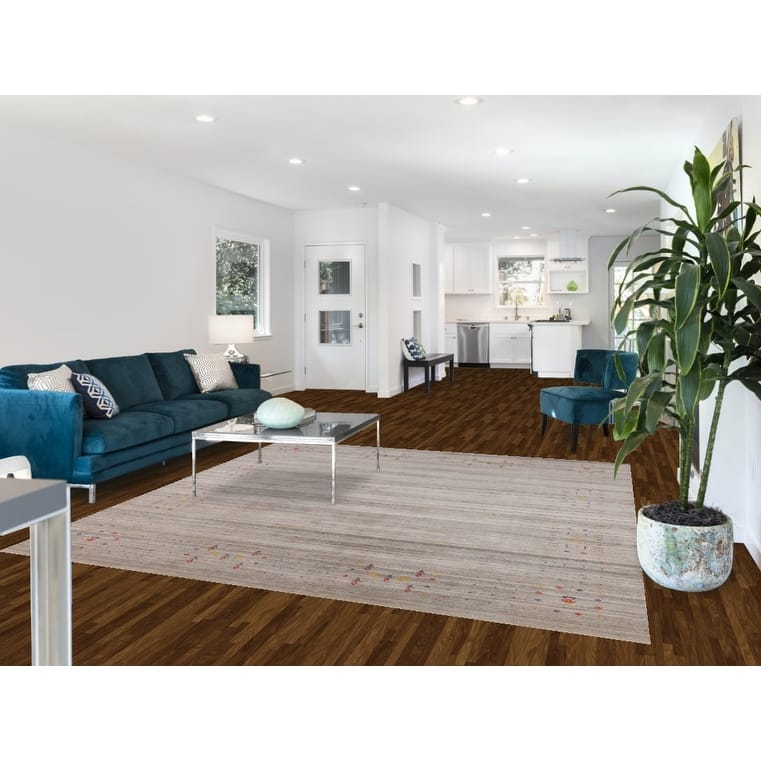 Earth Tone Gabbeh Square Area Rug Hand-Knotted Oriental Wool Carpet - 7'10" X 8'0"