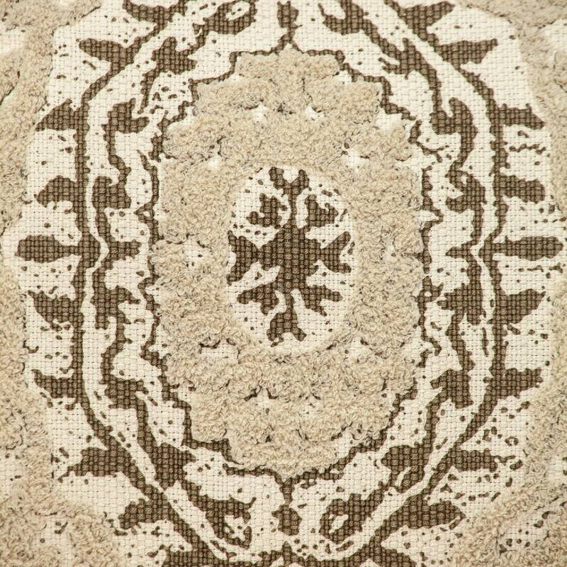 18" Beige and Brown Embroidered Ethnic Design Throw Pillow