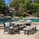 preview thumbnail 3 of 48, Linden Outdoor 6 Piece Rustic Iron and Acacia Wood Dining Set by Christopher Knight Home Sandblasted Light Gray/Black Rustic Metal