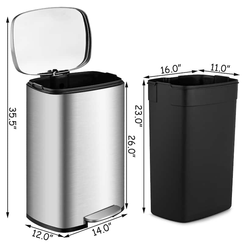 13.2 Gallon Stainless Steel Trash Garbage Can Airtight Soft Close Bin