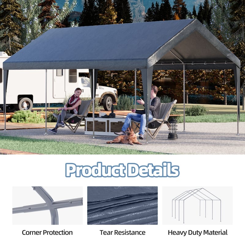 Heavy Duty Carport, All-Weather Waterproof Shelter with Steel Frame for Cars, Boats & Equipment