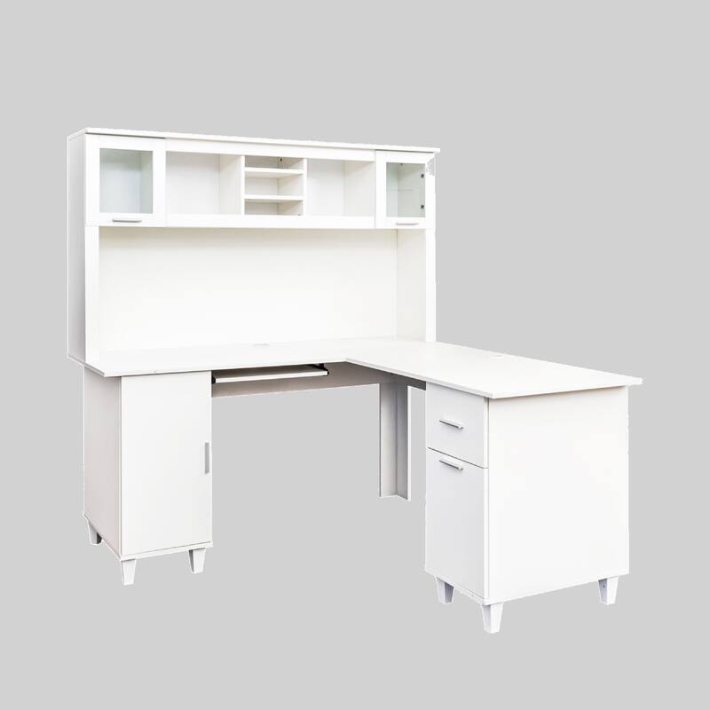 Computer Desk for Home Office with Storage Shelves, Drawers, and Cabinets, Spacious Workstation - White