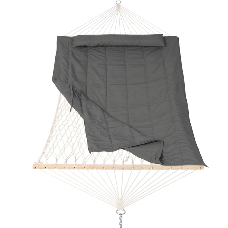 Durable 2 Person Rope Hammock with Polyester Quilted Pad and Pillow - 76*52 - Solid Dark Grey