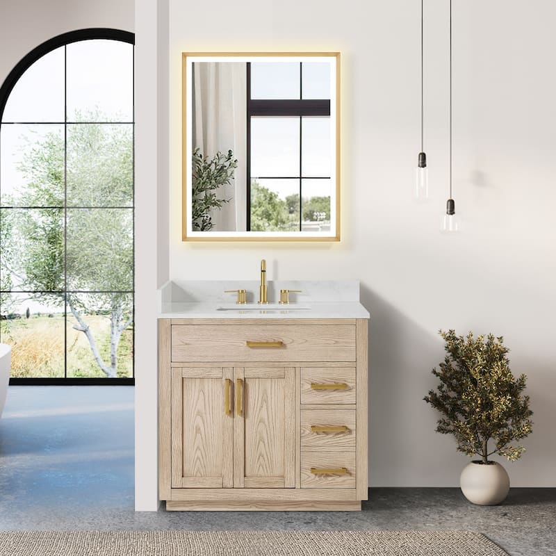 Altair Gavino Bath Vanity with Grain White Composite Stone Top, no Mirror