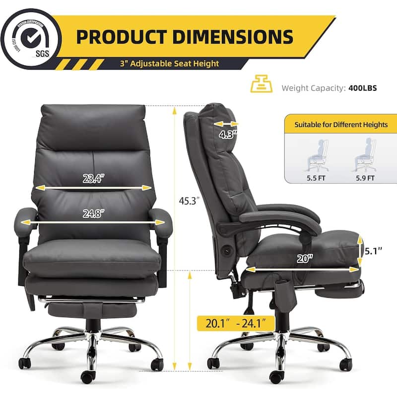 Massage Office Chair with Heat, Ergonomic Reclining Desk Chair with Footrest, Lumbar Support, Adjustable Arms