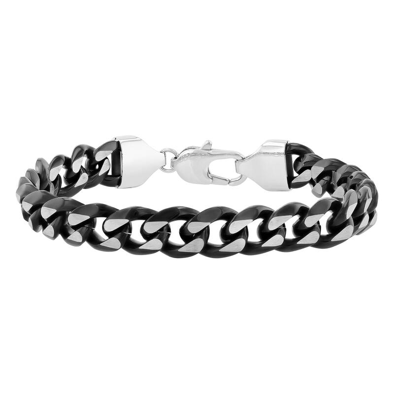 Steel Nation Stainless Steel Black Finish Beveled Curb Bracelet and Chain Set