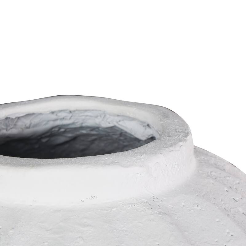 White Magnesium Oxide Wide Decorative Vase with Carved Grooves