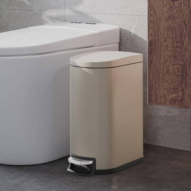 2.6 Gallon Stainless Steel Slim Trash Can, Step-on Garbage Bin for Narrow Space, Kitchen, Bathroom, Office