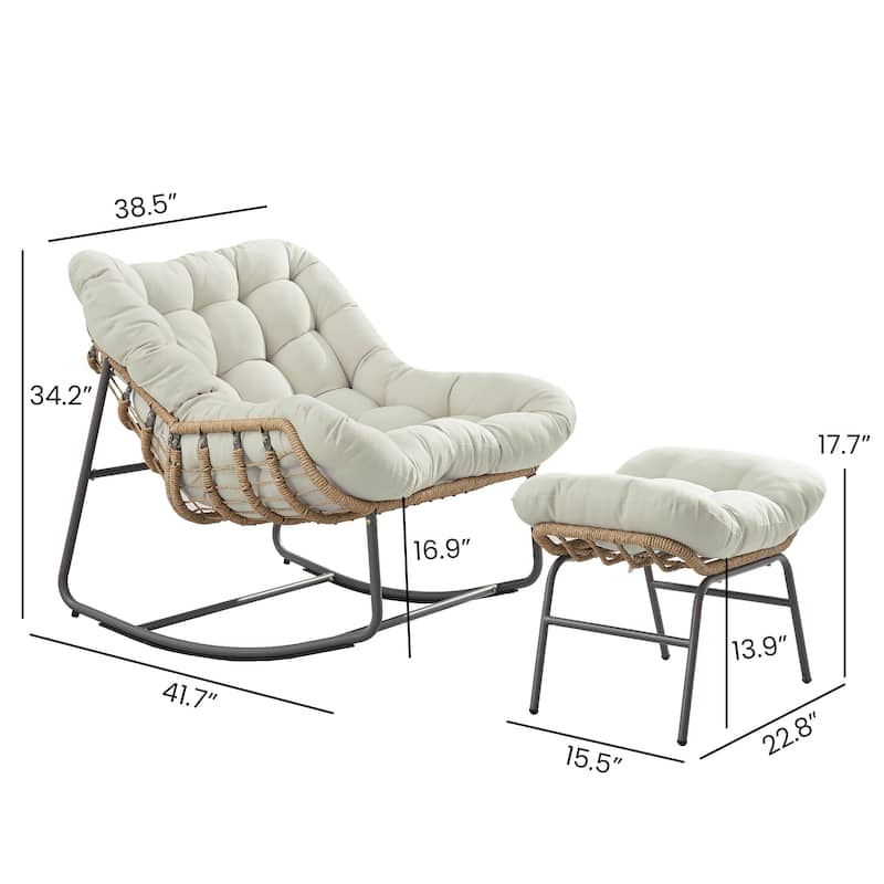 Corvus Hailar Outdoor Wicker Rocking Chair with Ottoman