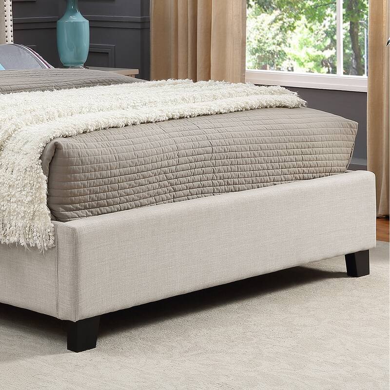 Fabric Button Tufted Wingback Upholstered Queen Bed with Nail Head Trim in Beige