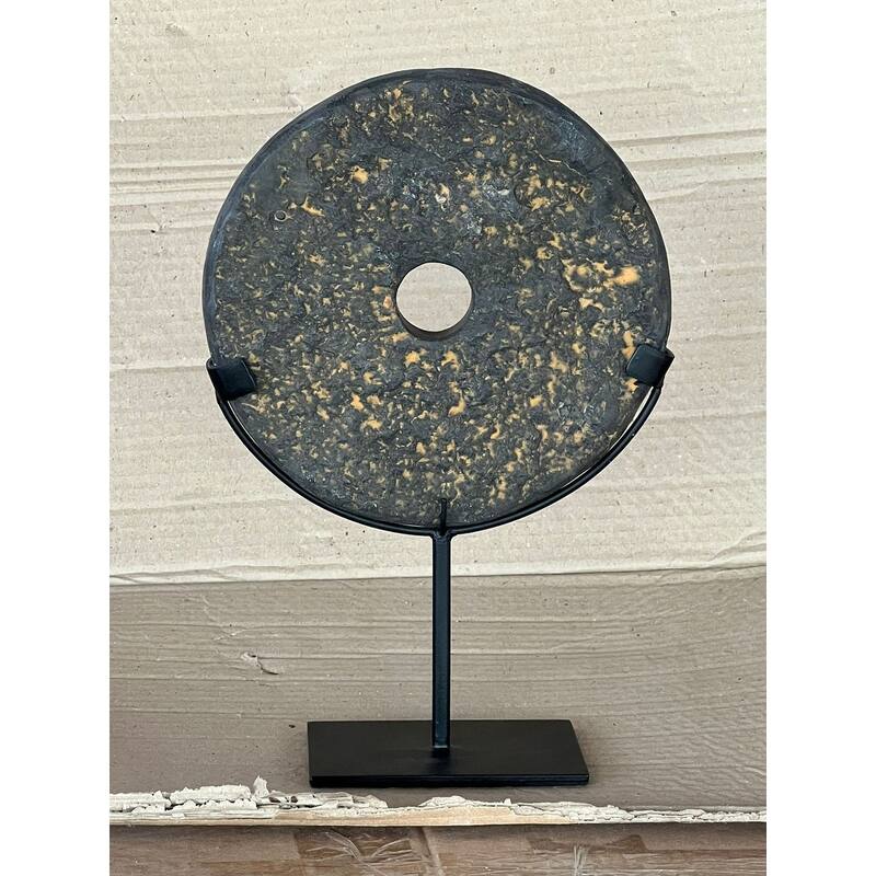 Approx.12" High Lava Stone Disk with Iron Stand