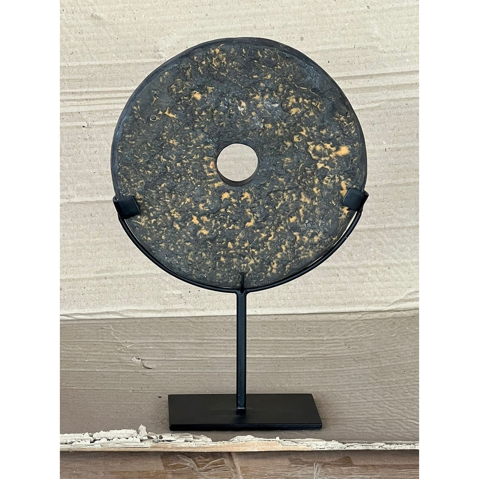 Approx.12" High Lava Stone Disk with Iron Stand