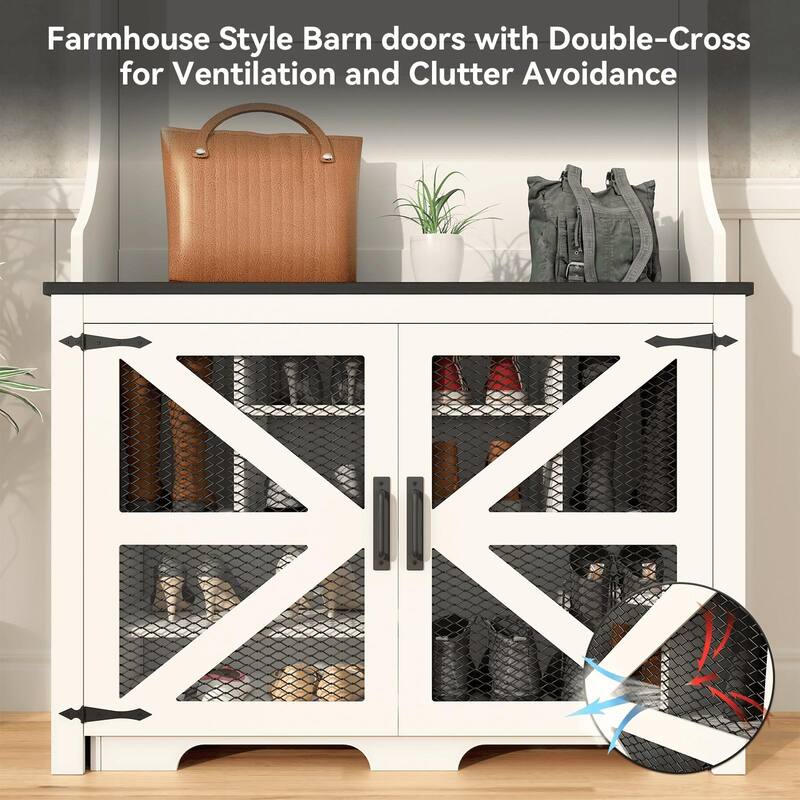 Gymojoy 77" Hall Tree with Bench & Shoe Storage, 4-in-1 Farmhouse Entryway Organizer for Mudroom, Hallway