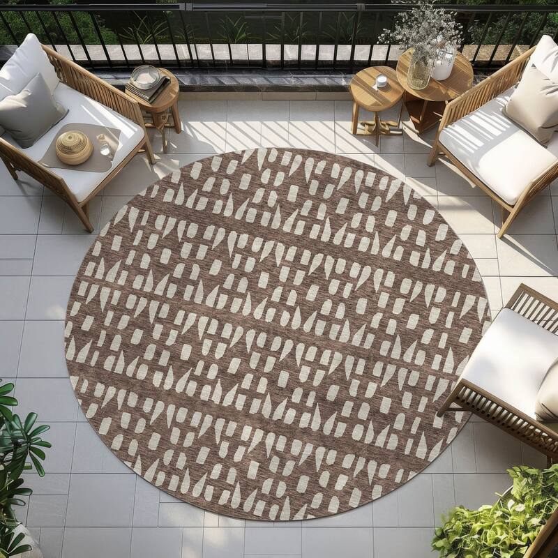 Machine Washable Indoor/ Outdoor Contemporary Imprints Chantille Rug - Brown - 8' x 8'