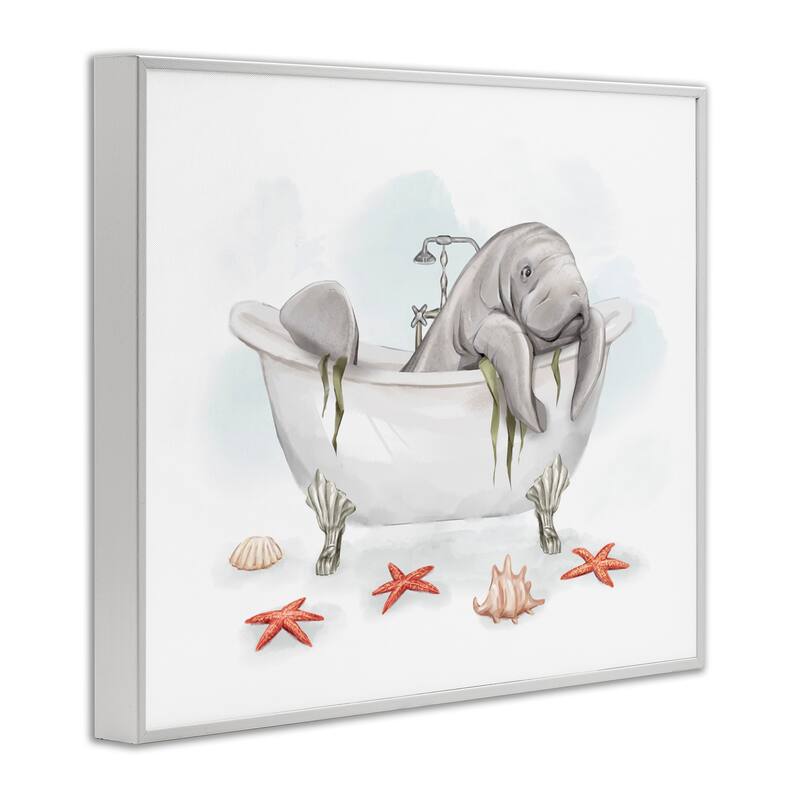 Stupell Manatee Sea Life Swimming Bathtub Bathroom Painting Framed Wall Art, Design by Ziwei Li
