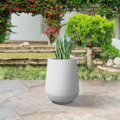 Plantara 14" H Round Solid White Concrete Planter pot, Modern planter with Drainage Hole,Flower Pot for Outdoor