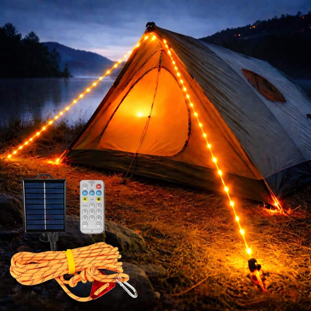 Novelty Lights Solar Paracord Rope, 23ft Green Glow Rope with Remote