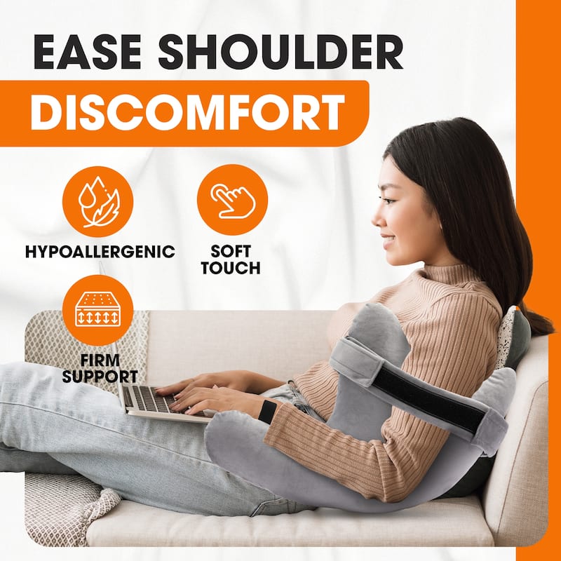 Cheer Collection Gray Shoulder Support Pillow with Strap and Washable Cover