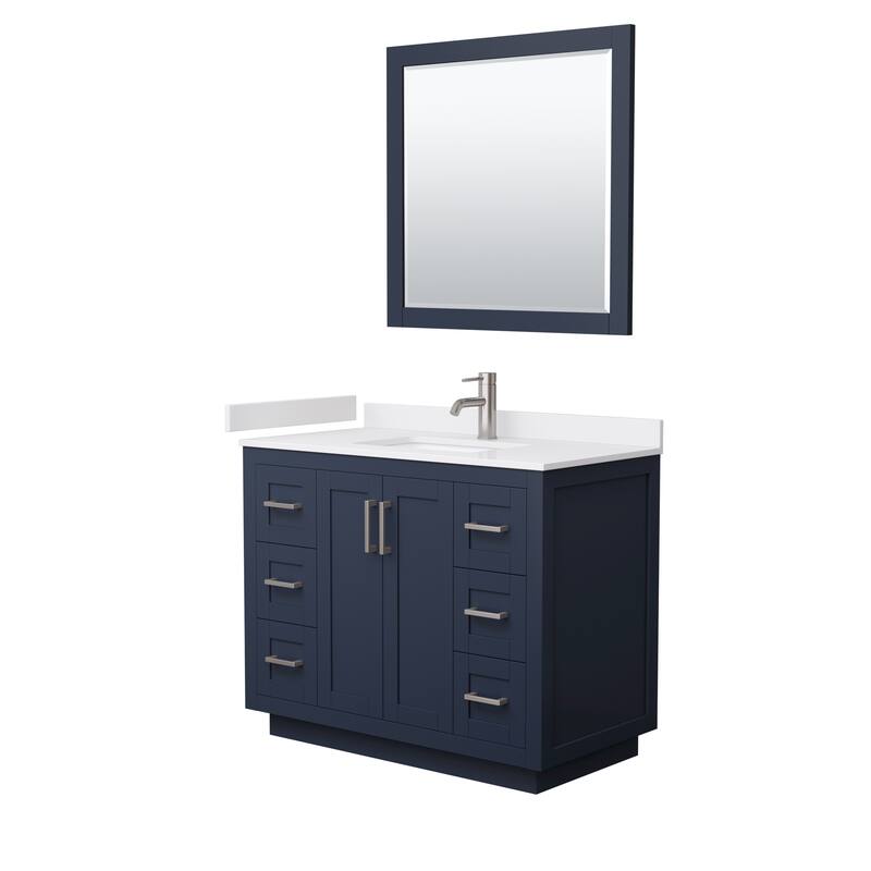 Miranda Single Vanity Set, Cultured Marble Top, 34-Inch Mirror - 42-Inch Single - Dark Blue, Nickel Trim, White Cultured Marble Top