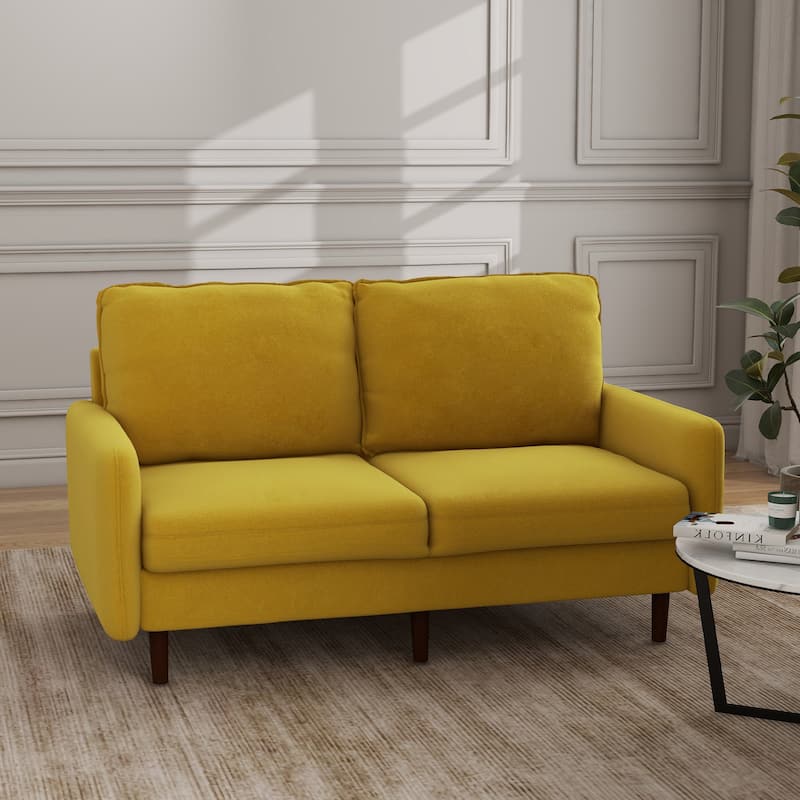 Modern Loveseat Velvet Wood Legs Sofa