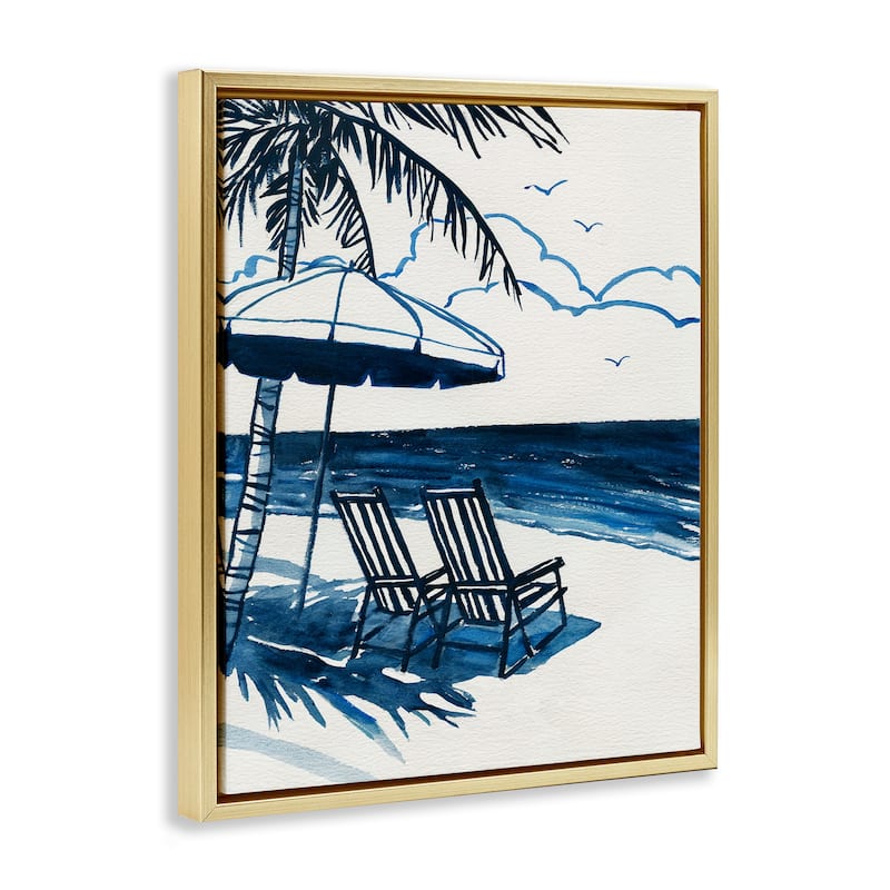 Stupell Blue Toned Tropical Beach Scene Framed Floater Canvas Wall Art Design By Carol Robinson