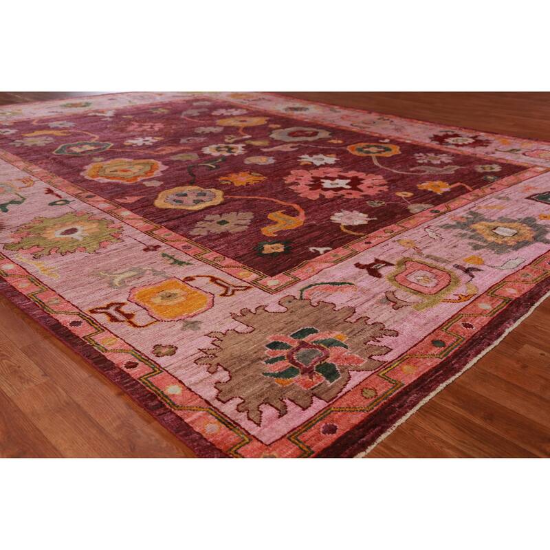 Hand Knotted Oriental 100% Wool Carpet Transitional All-Over Red Oushak Area Rug - 11' 7'' X 9' 1''
