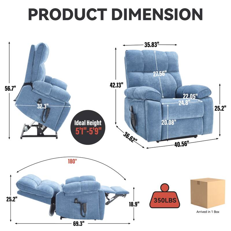 Heat Massage Dual Motor Infinite Position Large Electric Power Lift Recliners with Hidden Cup Holders,Power-Remote,Medium-firm
