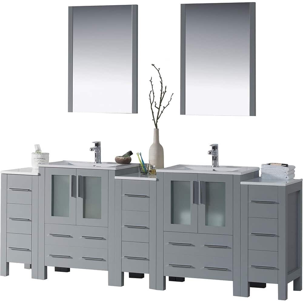 Blossom Sydney 84" Double Sink Vanity w/ 3 side Cabinet & side Mirror