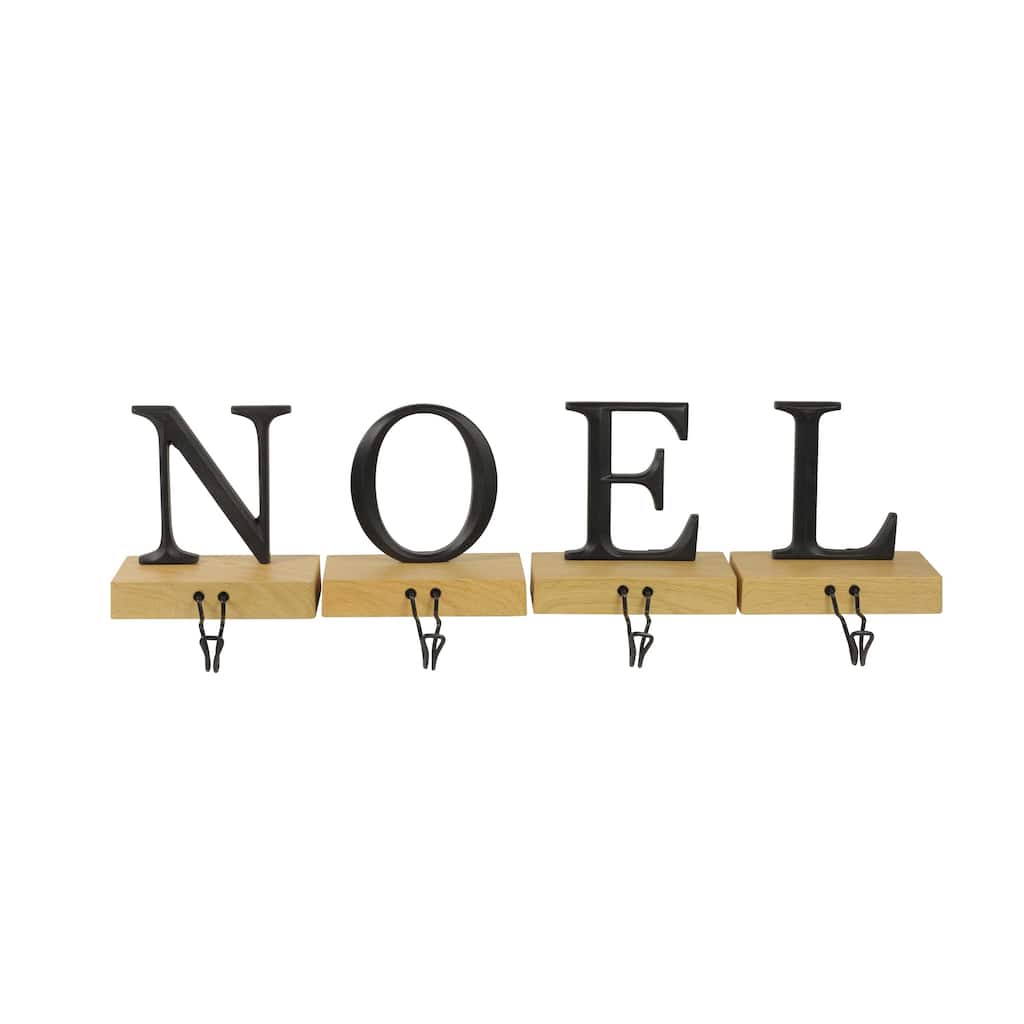 Metal Lettered "NOEL" Christmas Wooden Stocking Holders - 6" - Set of 4