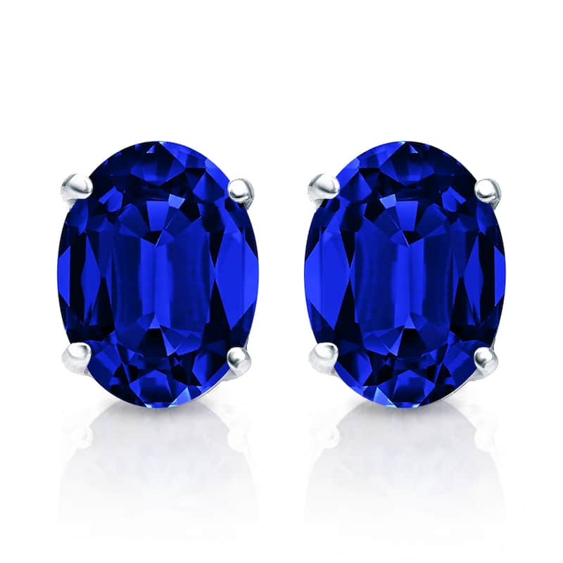 Auriya 14k Gold Lab Grown Gemstone Blue Sapphire Stud Earrings Oval 0.25 to 5.00 ct. tw. 4-Prong Basket Screw-Back