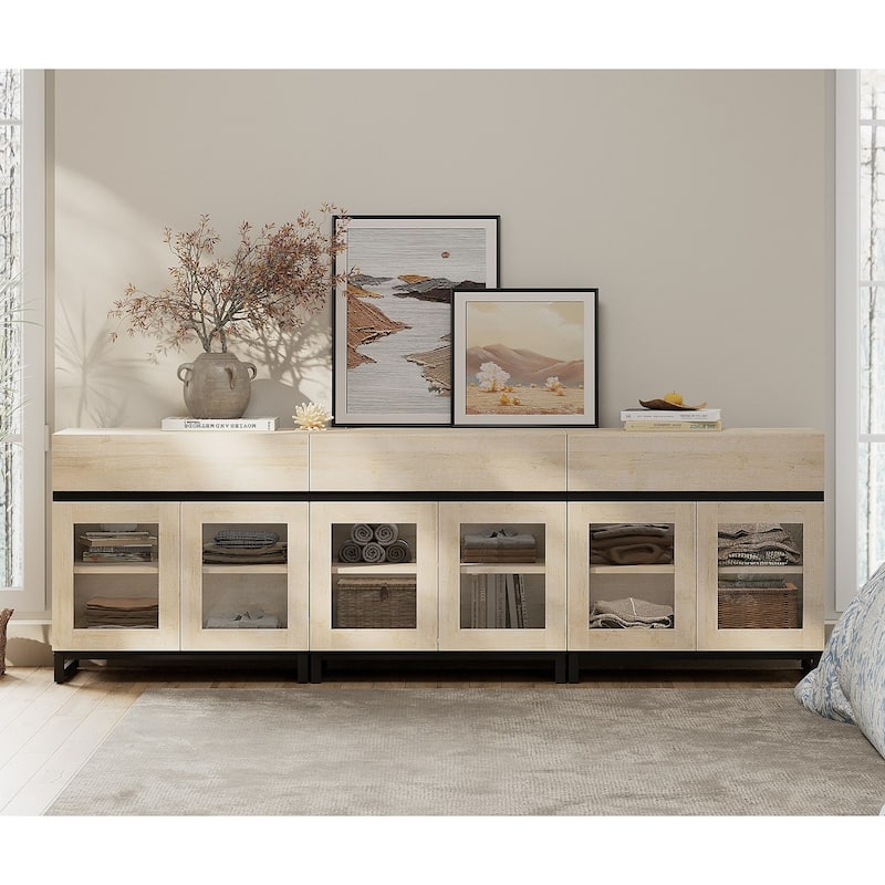 Modern Dresser With Glass Doors, Drawer, And Adjustable Shelf - Multifunctional Storage Cabinet For Living Room Or Bedroom - Beige - 3-drawer