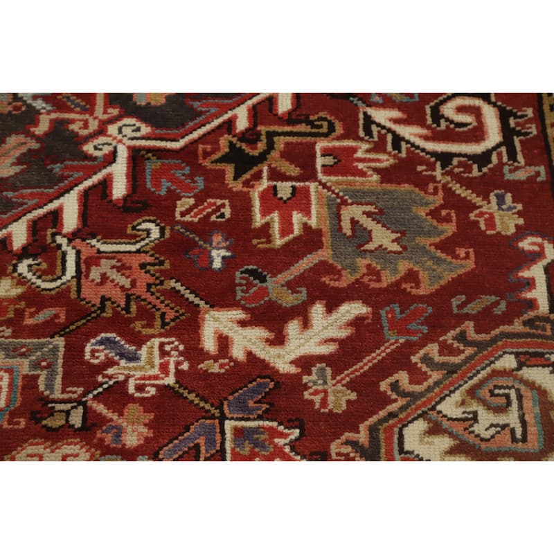 Hand Knotted Oriental 100% Wool Carpet Traditional Medallion Oranges & Rust Heriz Area Rug - 10' 7'' X 7' 9''