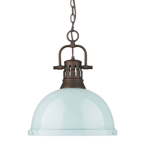 slide 2 of 11, Golden Lighting 3602-L RBZ Duncan 14" Wide Pendant Rubbed Bronze / Seafoam