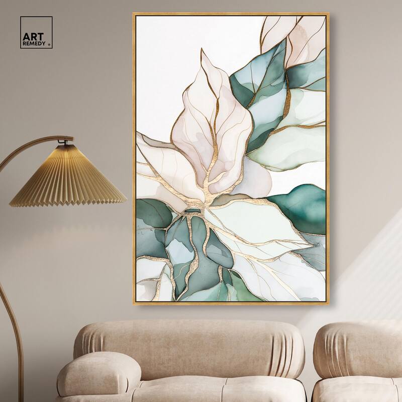 Pastel Leaves with Gold II Canvas by Art Remedy