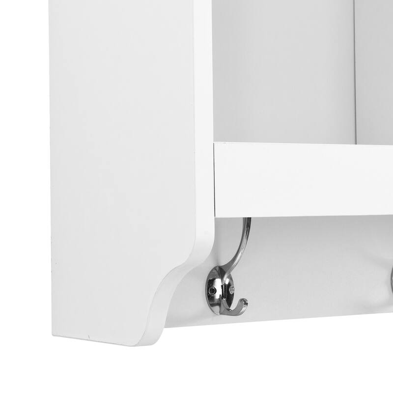 Shoe Storage Rack for Front Door Entrance, Wood Bench Wall Mounted Coat Rack with Shelves, 4 Hooks Hall Tree Shoe Bench