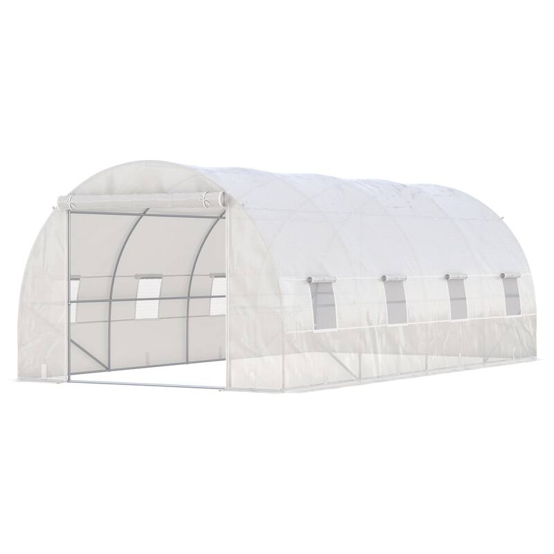 Outsunny 19' x 10' x 7' Walk-In Tunnel Greenhouse Garden Warm House Large Hot House Kit with 8 Roll-up Windows & Roll Up Door