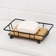 preview thumbnail 2 of 3, Bathroom Soap Dish Bamboo Tray Metal Wire - 4.14" L x 3.4" W x 1.4" H