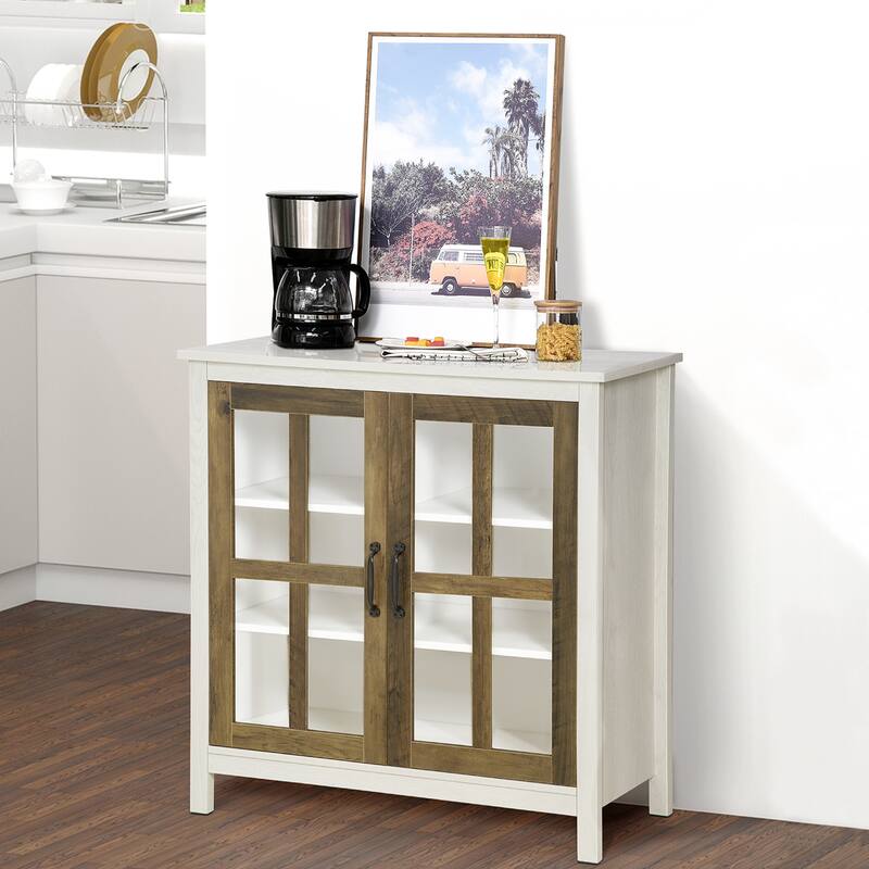 HOMCOM Kitchen Sideboard, Glass Door Buffet Cabinet, Accent Cupboard with Adjustable Storage Shelf for Living Room