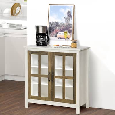 HOMCOM Kitchen Sideboard, Glass Door Buffet Cabinet, Accent Cupboard with Adjustable Storage Shelf for Living Room