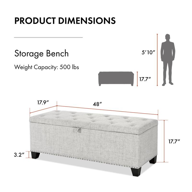 DH Basic Modern Brian 48-inch Rectangular Linen Storage Ottoman Bench by Denhour