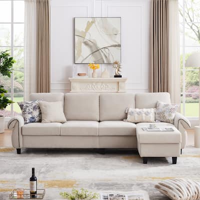 110.02 in. W Rolled Arms 4-Seat L Shaped Soft Corduroy Fabric Modern Sectional Sofa with Reversible Ottoman