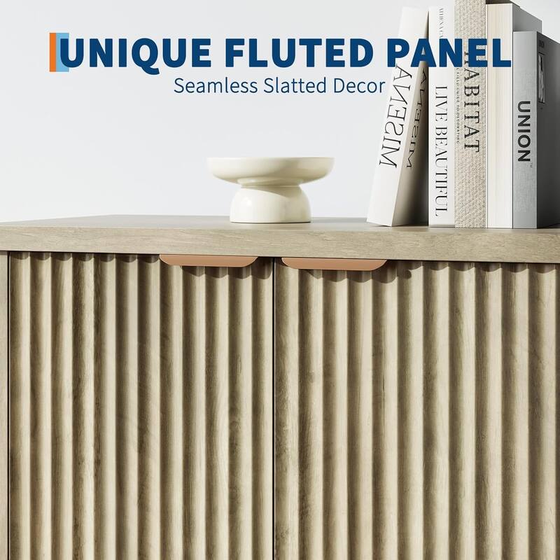 Fluted Buffet Sideboard Cabinet with Doors & Shelves