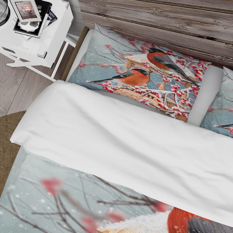 Designart 'Two Chickadee Sit On A Snow-Covered Branch' Traditional Duvet Cover Set