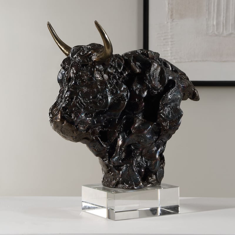 Bison Bust Tabletop Sculpture - 13.25" - Bronze and Gold