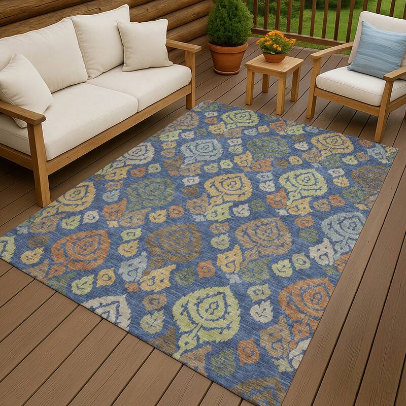 Machine Washable Indoor/ Outdoor Casual Zona Chantille Rug - Navy - 9' x 12'