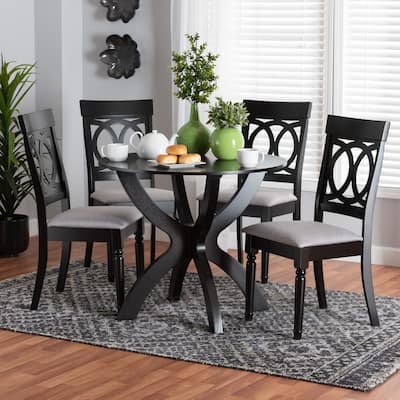 Velia Modern Fabric and Dark Brown Finished Wood 5-Piece Dining Set